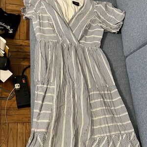 Taylor Navy and White Striped V-Neck Top